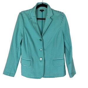 Talbots Striped Button Down Cotton Blend Blazer Jacket